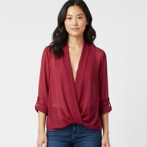 Womens Large Sheer Burgundy Blouse